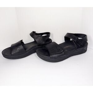 Vionic Raz Metallic Sandals Wedge Comfort Casual Adjustable Straps Black Size 9
